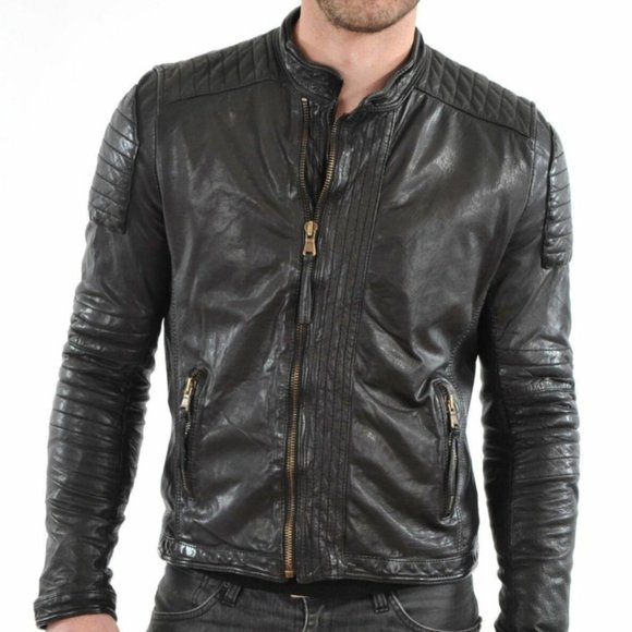 Men's leather jacket black sheepskin jacket